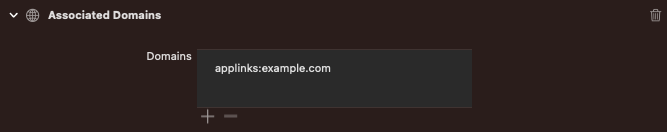 Xcode add associated domains screenshot