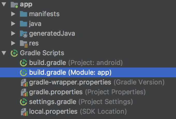screenshot of gradle build script menu