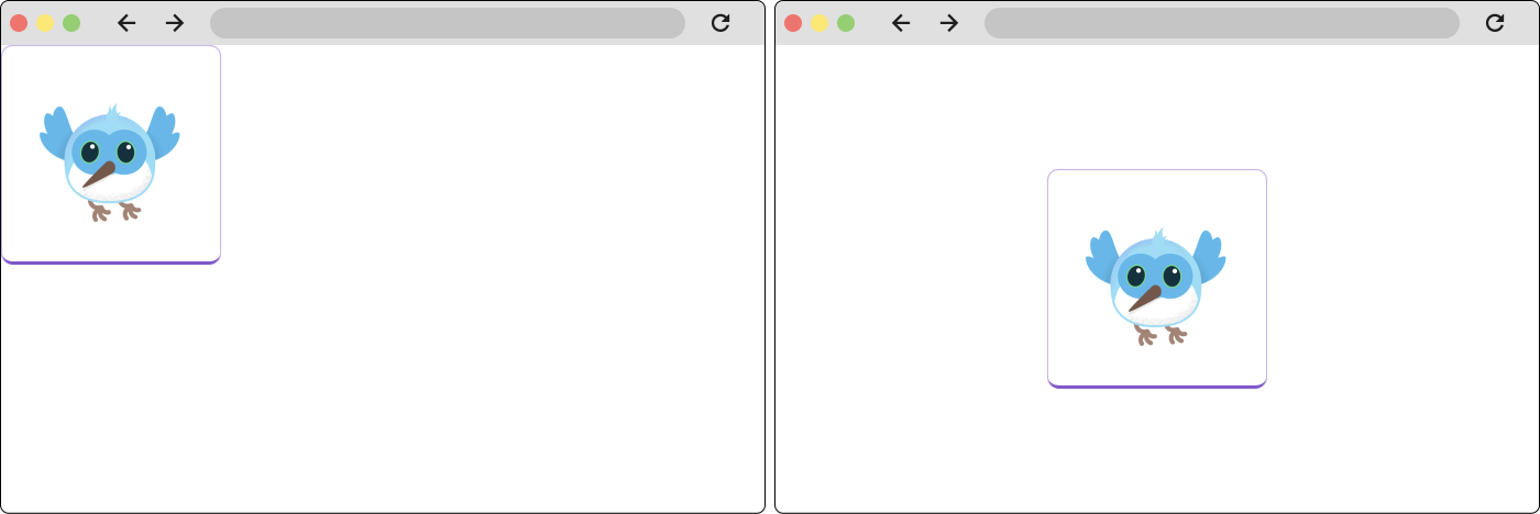 A screenshot of a centered widget and a screenshot of a widget that hasn't been centered.