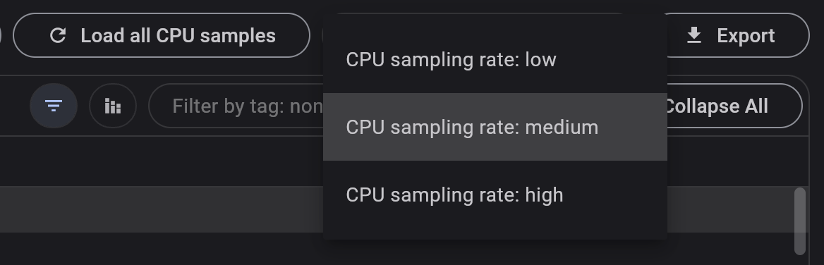 Screenshot of cpu sampling rate menu