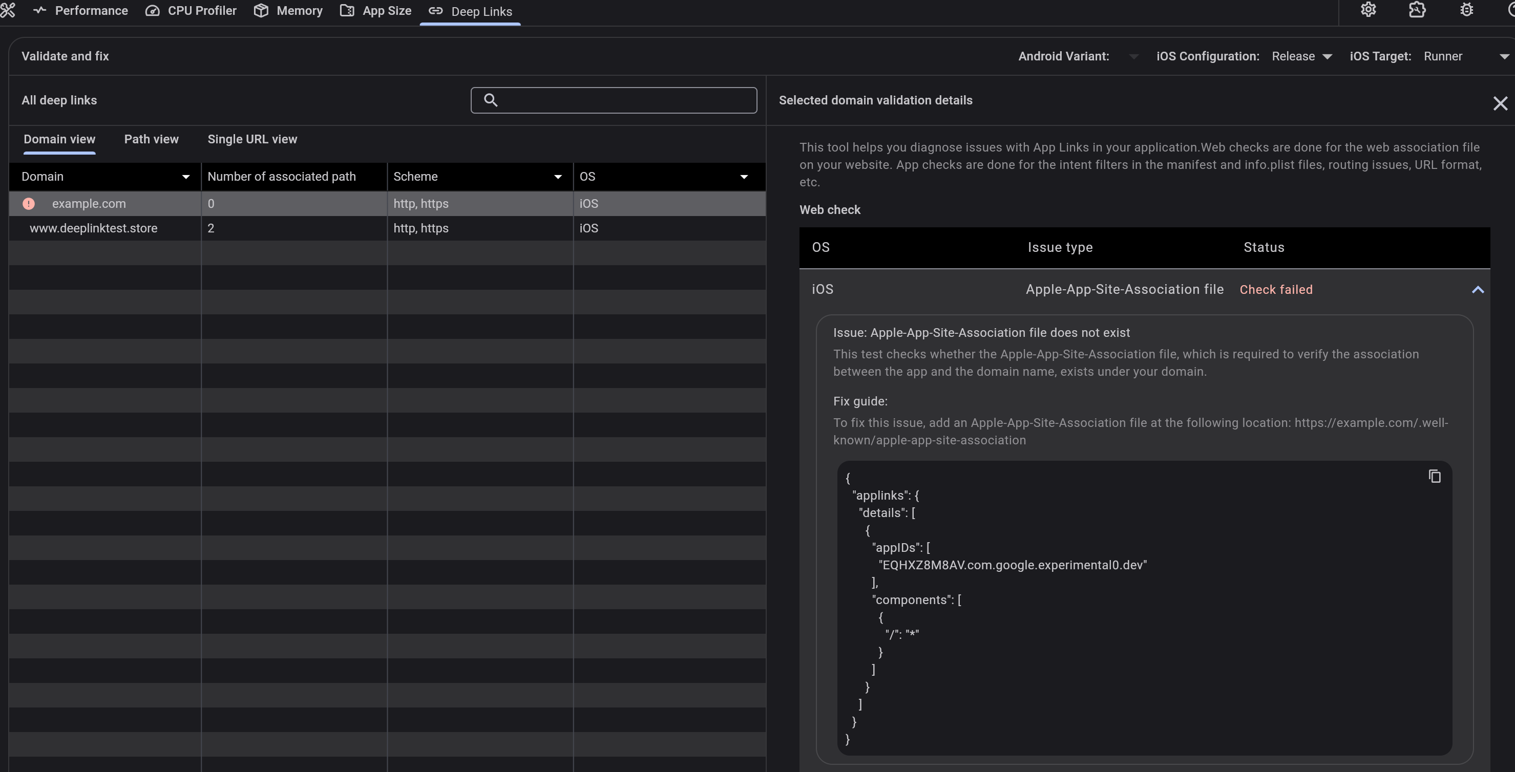 DevTools Deep link validator Page Deep link validator for iOS
