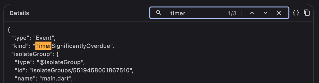 Search in log details