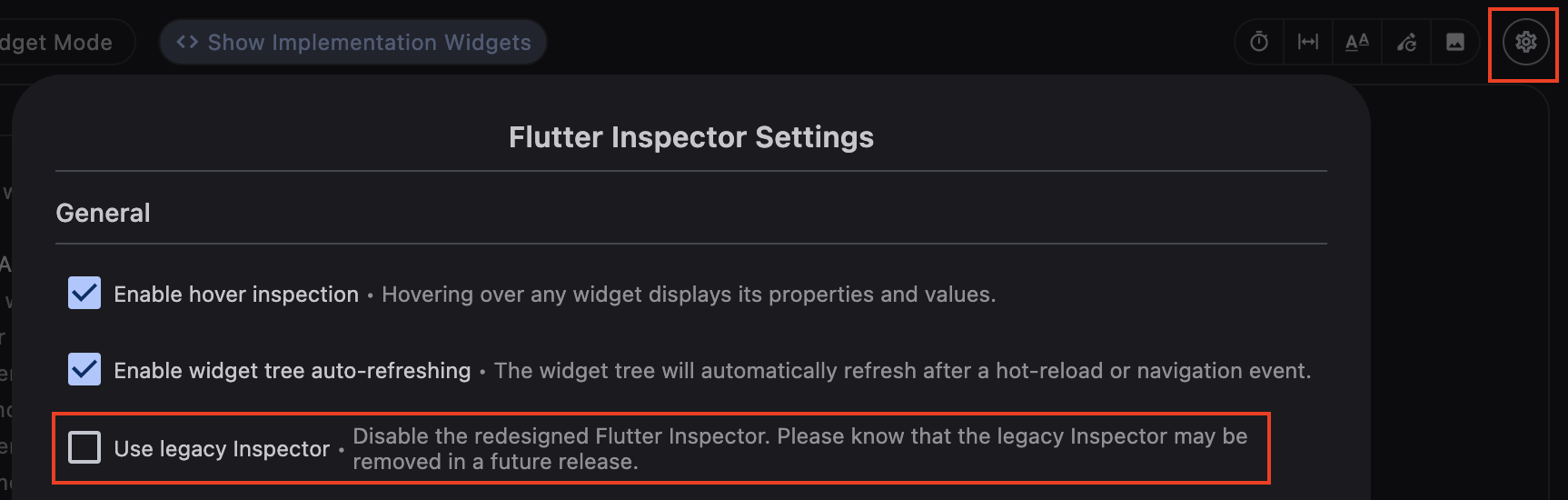 Legacy inspector setting